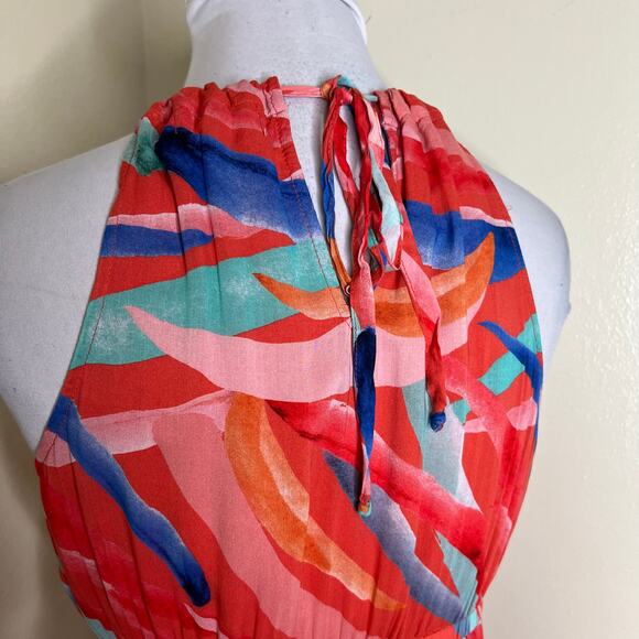 Cloth & Stone Midi Dress SMALL Red Abstract Print Beach Vacation Halter Tie NEW - Picture 7 of 11
